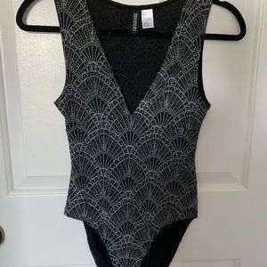 H&M Glitter Plunge Neck Bodysuit